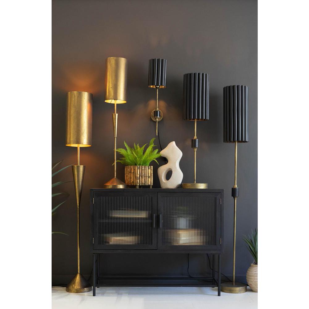 Antique Gold Table Lamp With Fluted Black Metal Shade. Picture 6