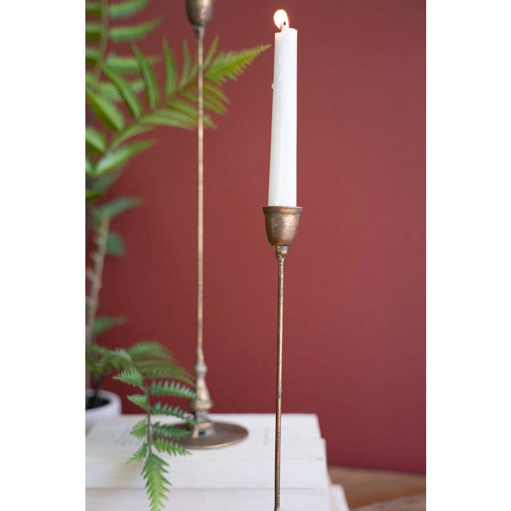 Set Of Two Tall Antique Brass Taper Candle Holders. Picture 2
