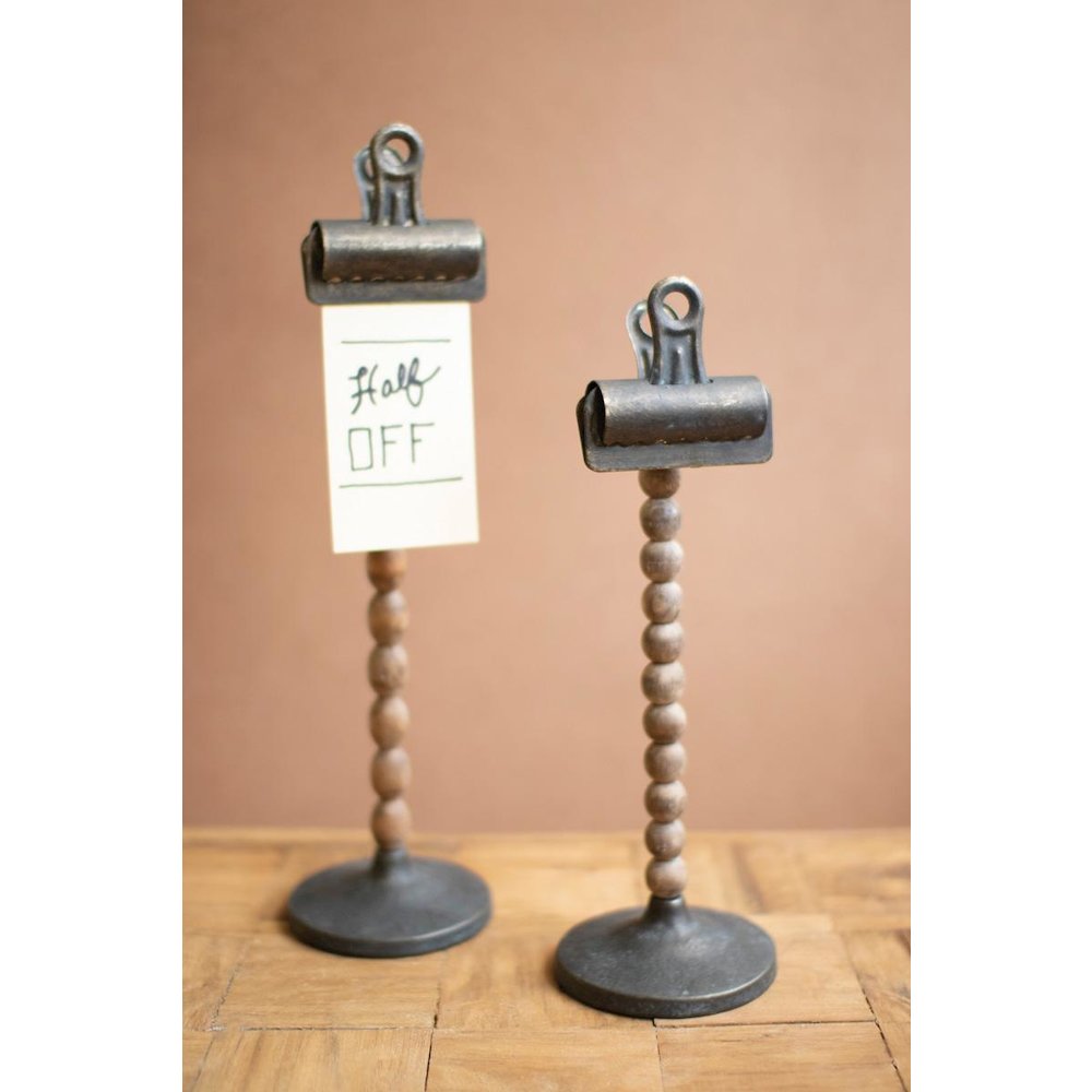 Set Of Two Wood Beads On A Base With Clips. Picture 1