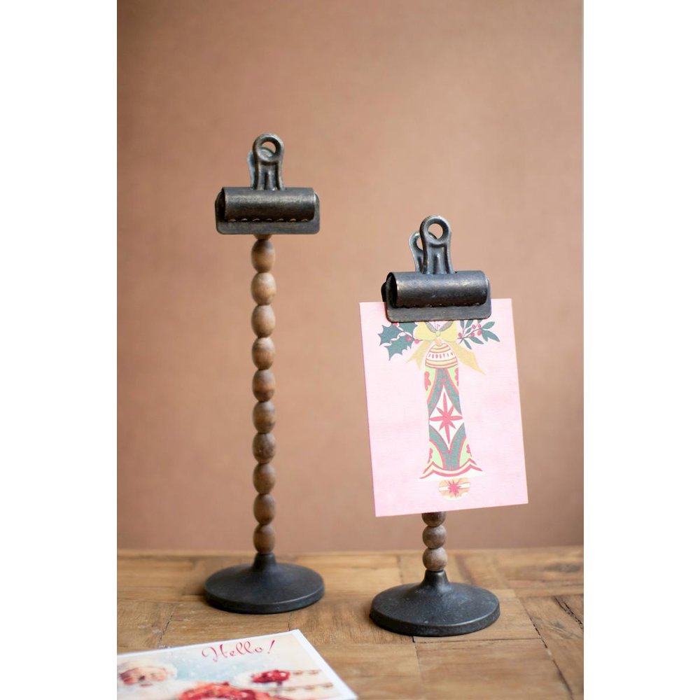 Set Of Two Wood Beads On A Base With Clips. Picture 4