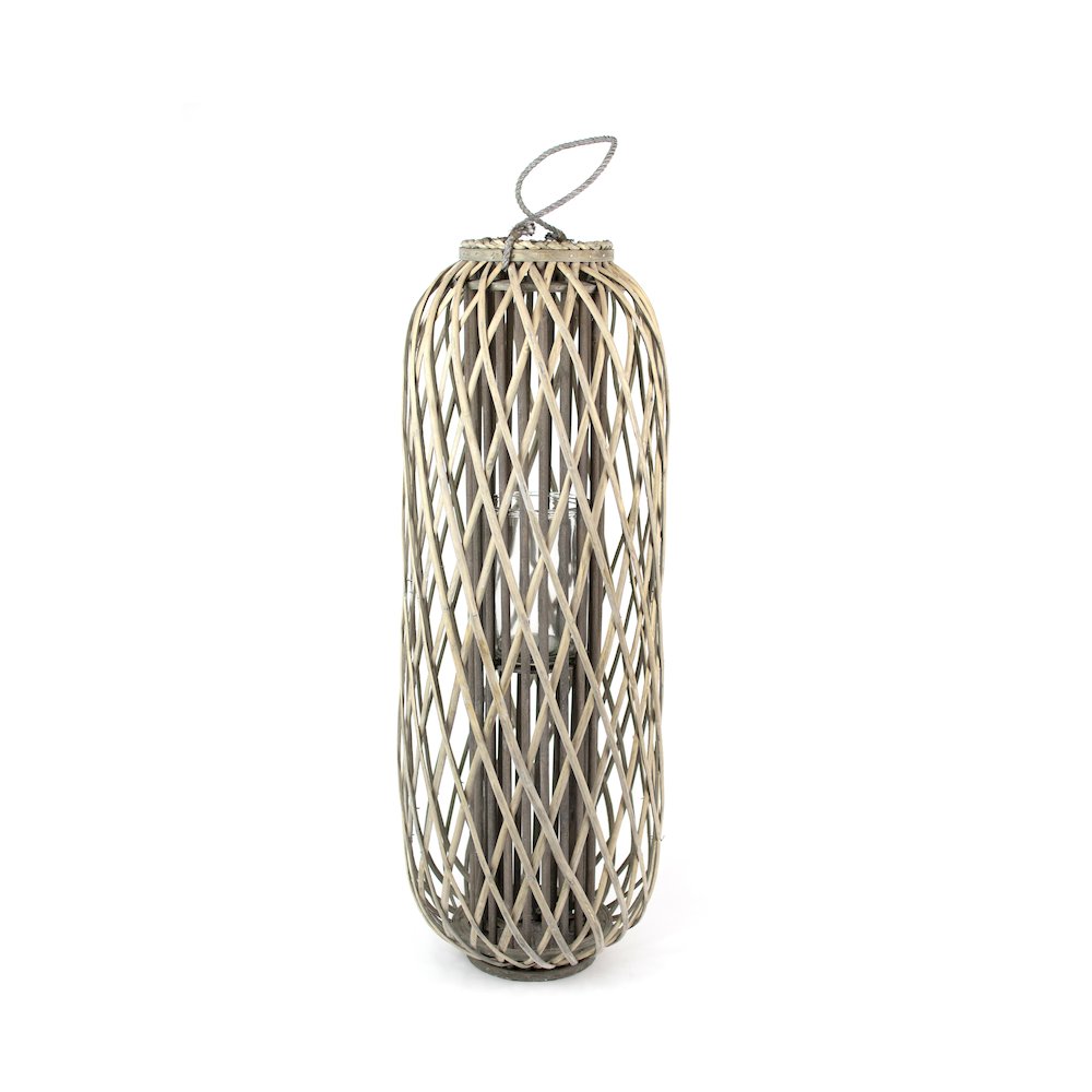 Tall Grey Willow Lantern With Glass - Extra Large. Picture 1