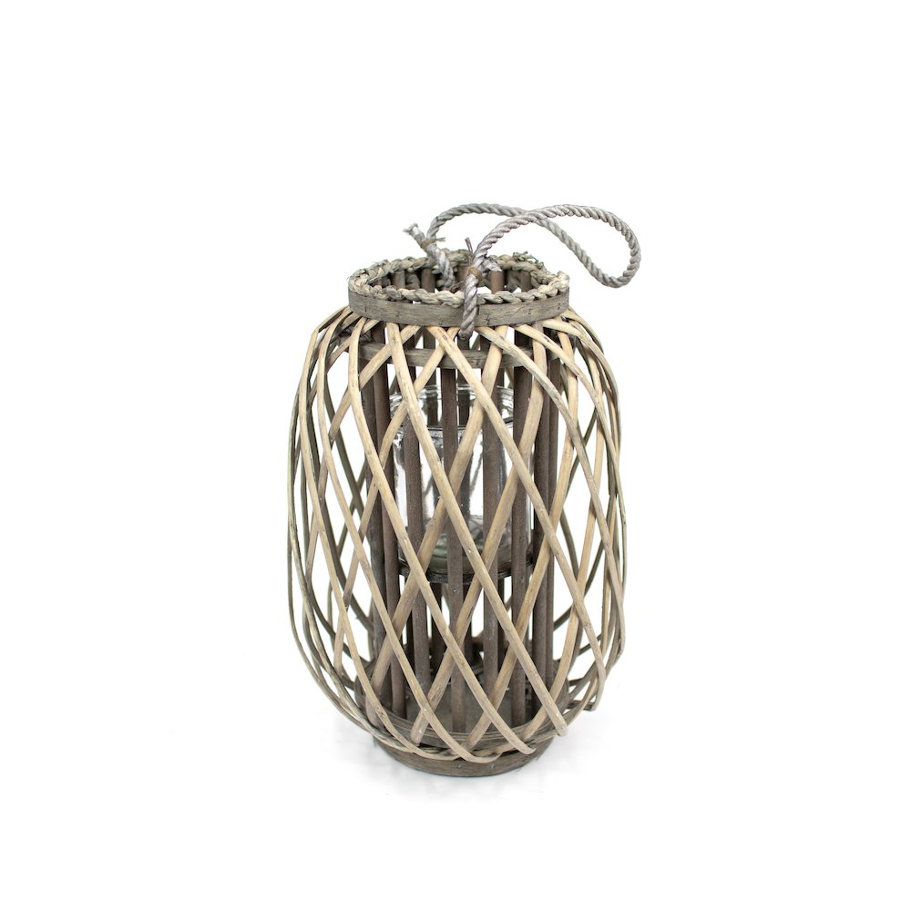 Grey Willow Lantern With Glass - Small. Picture 1