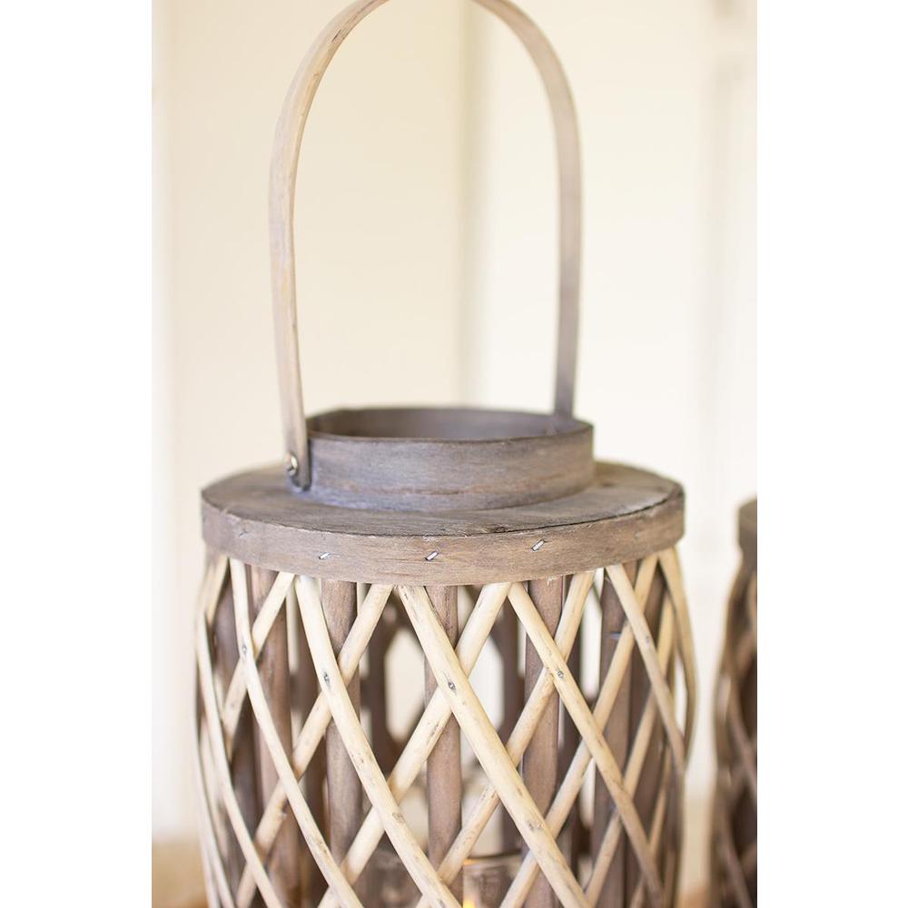 Set Of Four Grey Willow Cylinder Lanterns W Glass Inserts. Picture 3