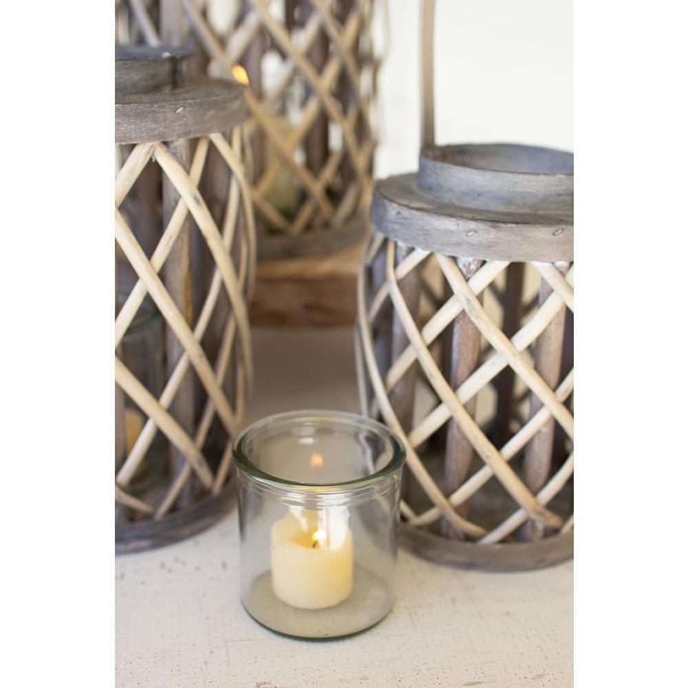 Set Of Four Grey Willow Cylinder Lanterns W Glass Inserts. Picture 4