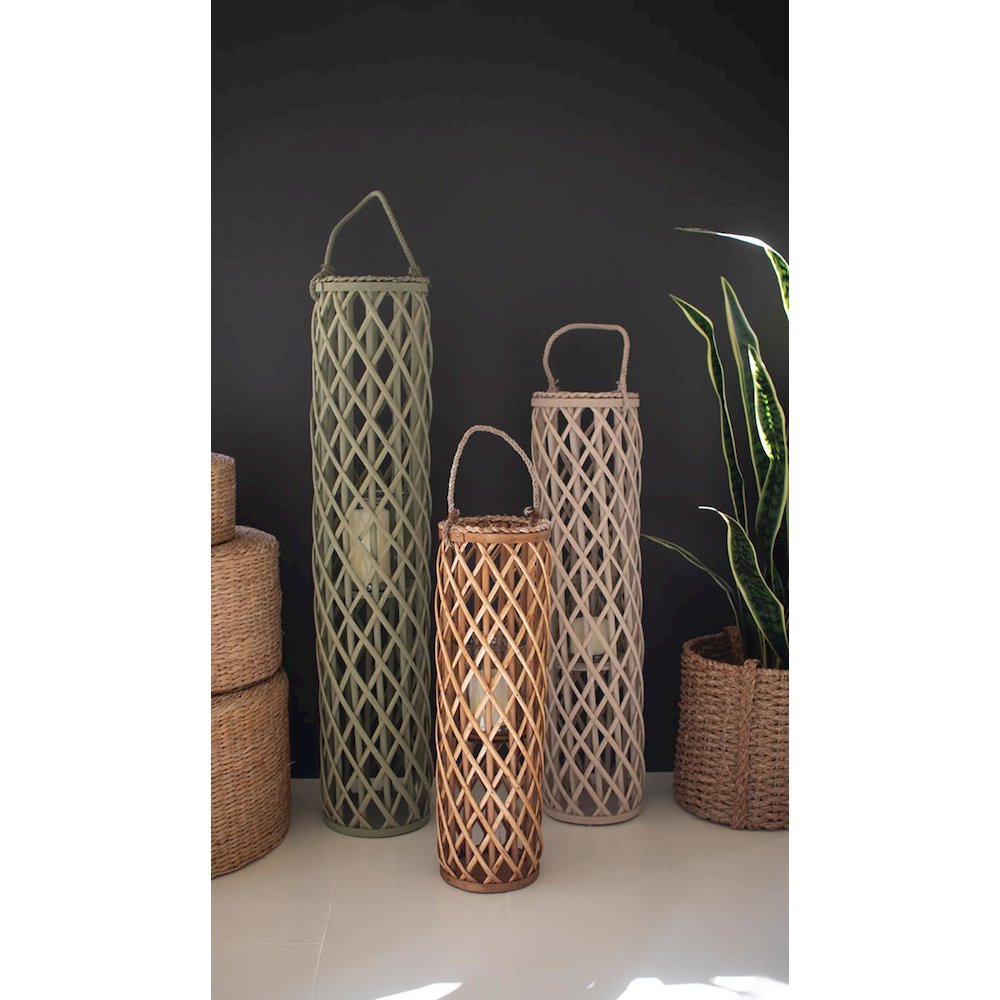 Set Of Three Willow Lanterns With Glass Inserts - One Each. Picture 1