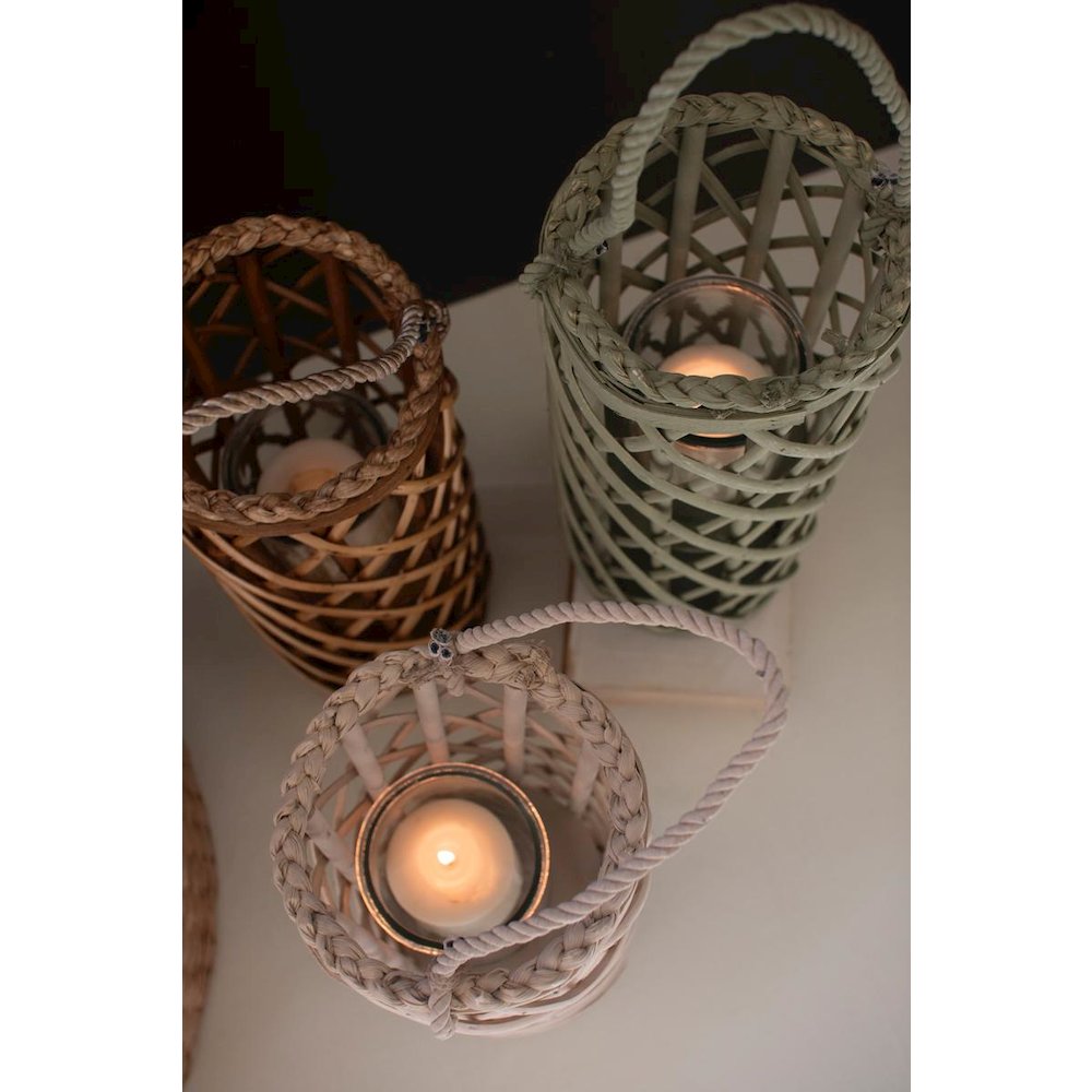 Set Of Three Willow Lanterns With Glass Inserts - One Each. Picture 2