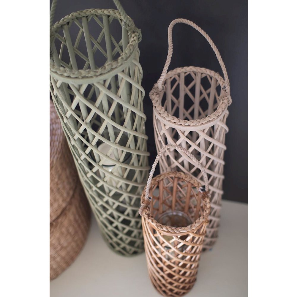 Set Of Three Willow Lanterns With Glass Inserts - One Each. Picture 4