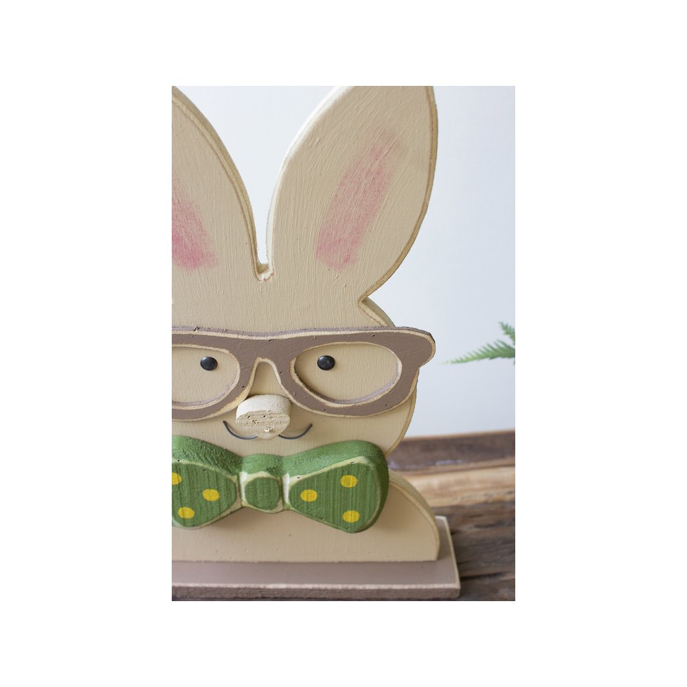 Set Of Two Painted Wood Easter Bunnies With Glasses. Picture 1