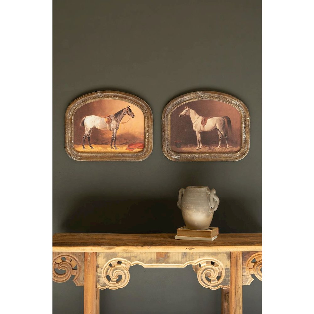 Set Of Two Framed Horse Prints Under Glass. Picture 1