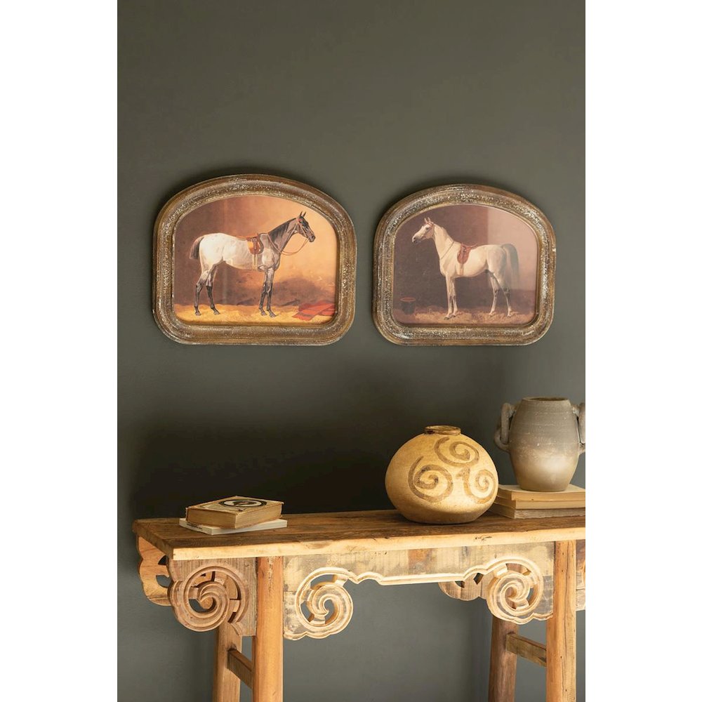Set Of Two Framed Horse Prints Under Glass. Picture 4