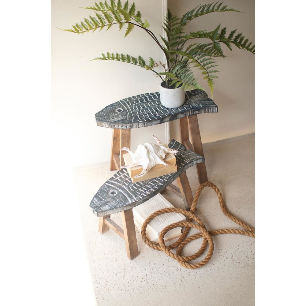 Set Of Two Wooden Fish Stools. Picture 2