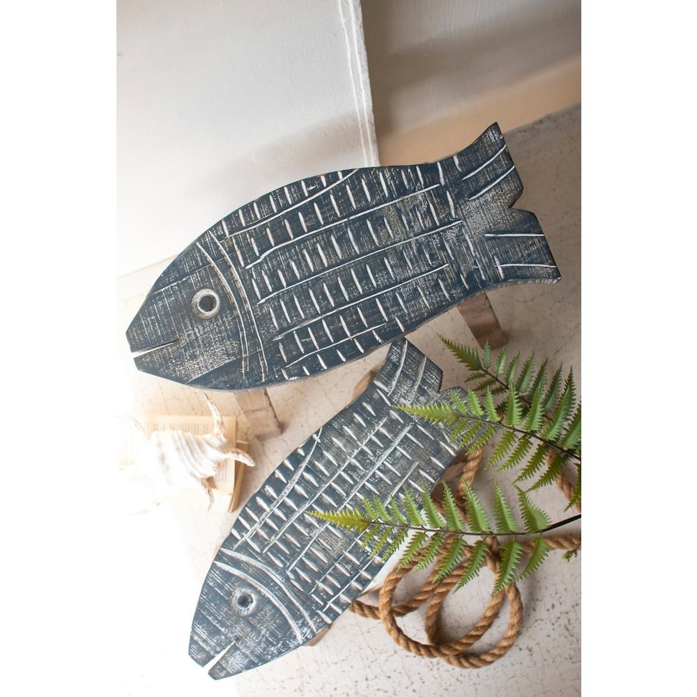 Set Of Two Wooden Fish Stools. Picture 3