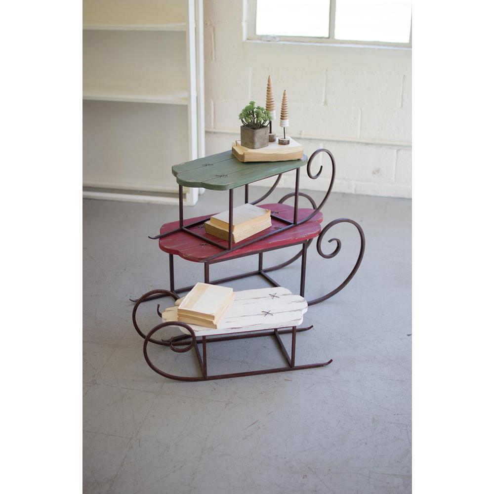 Set Of Three Painted Wood And Metal Sleighs. Picture 1