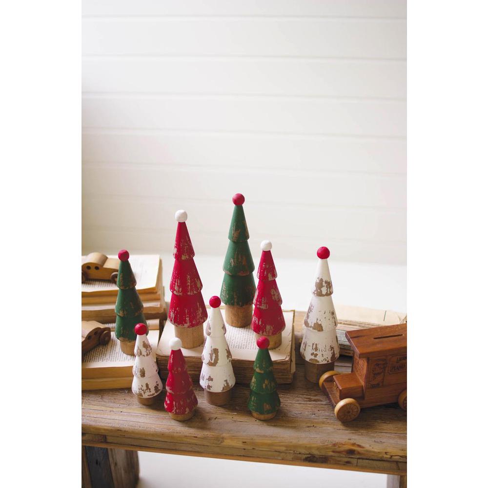 Set Of Nine Turned Wood Painted Christmas Trees. Picture 2