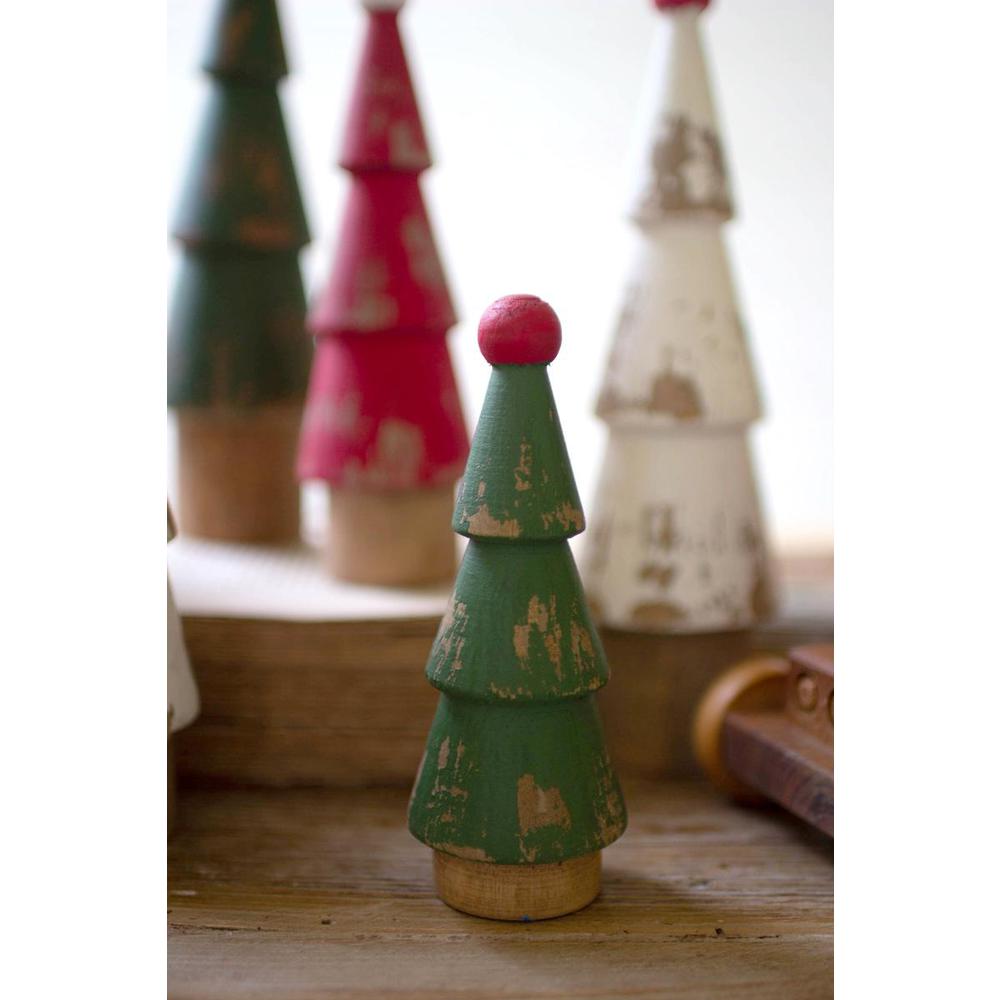 Set Of Nine Turned Wood Painted Christmas Trees. Picture 3