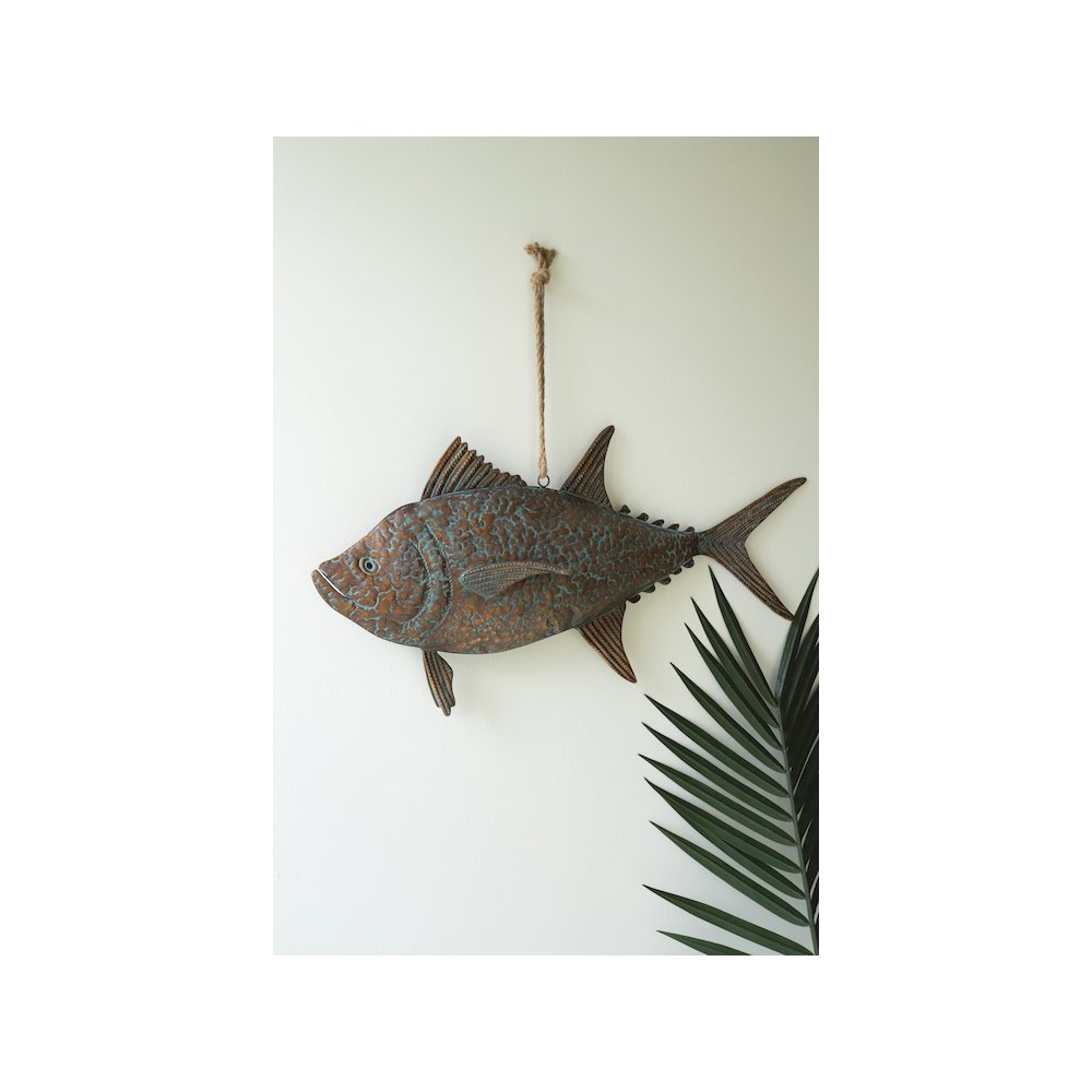 Patina Copper Finish Hanging Tuna. Picture 1