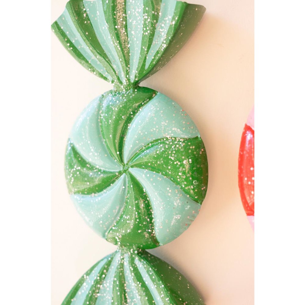 Set/2 Large Painted Metal Colorful Christmas Candy Ornaments. Picture 3