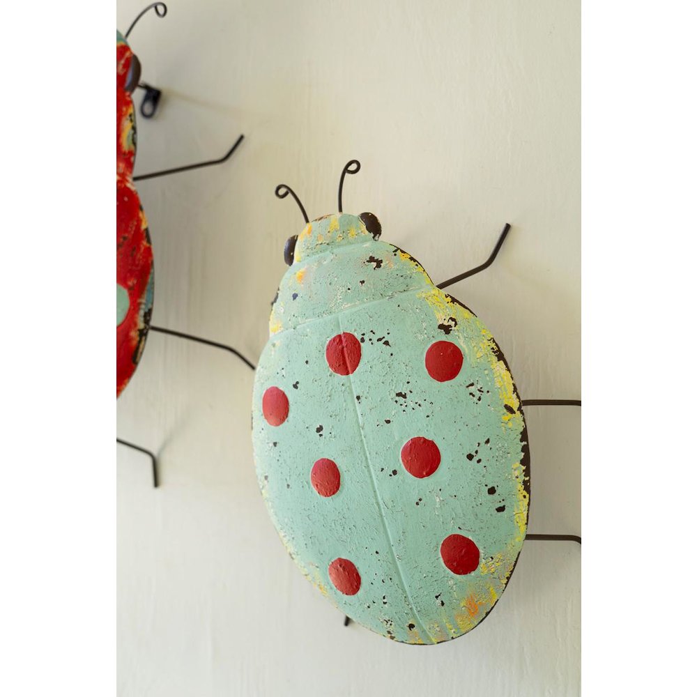 Set Of Two Painted Metal Lady Bug Wall Art. Picture 3