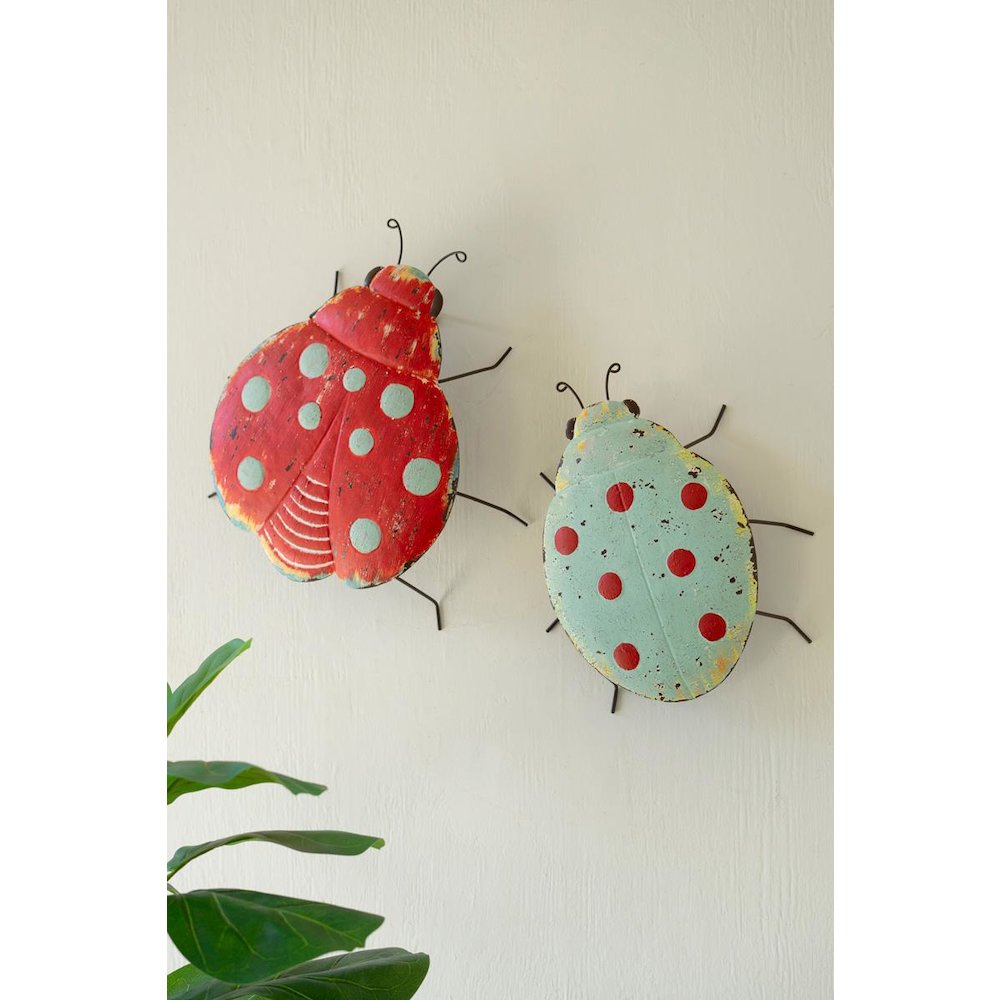 Set Of Two Painted Metal Lady Bug Wall Art. Picture 4
