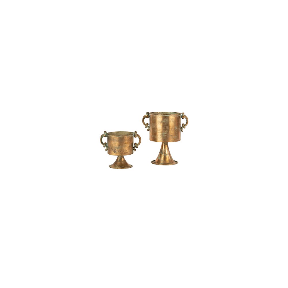 Set Of Two Antique Copper Finish Planters With Handles. Picture 1