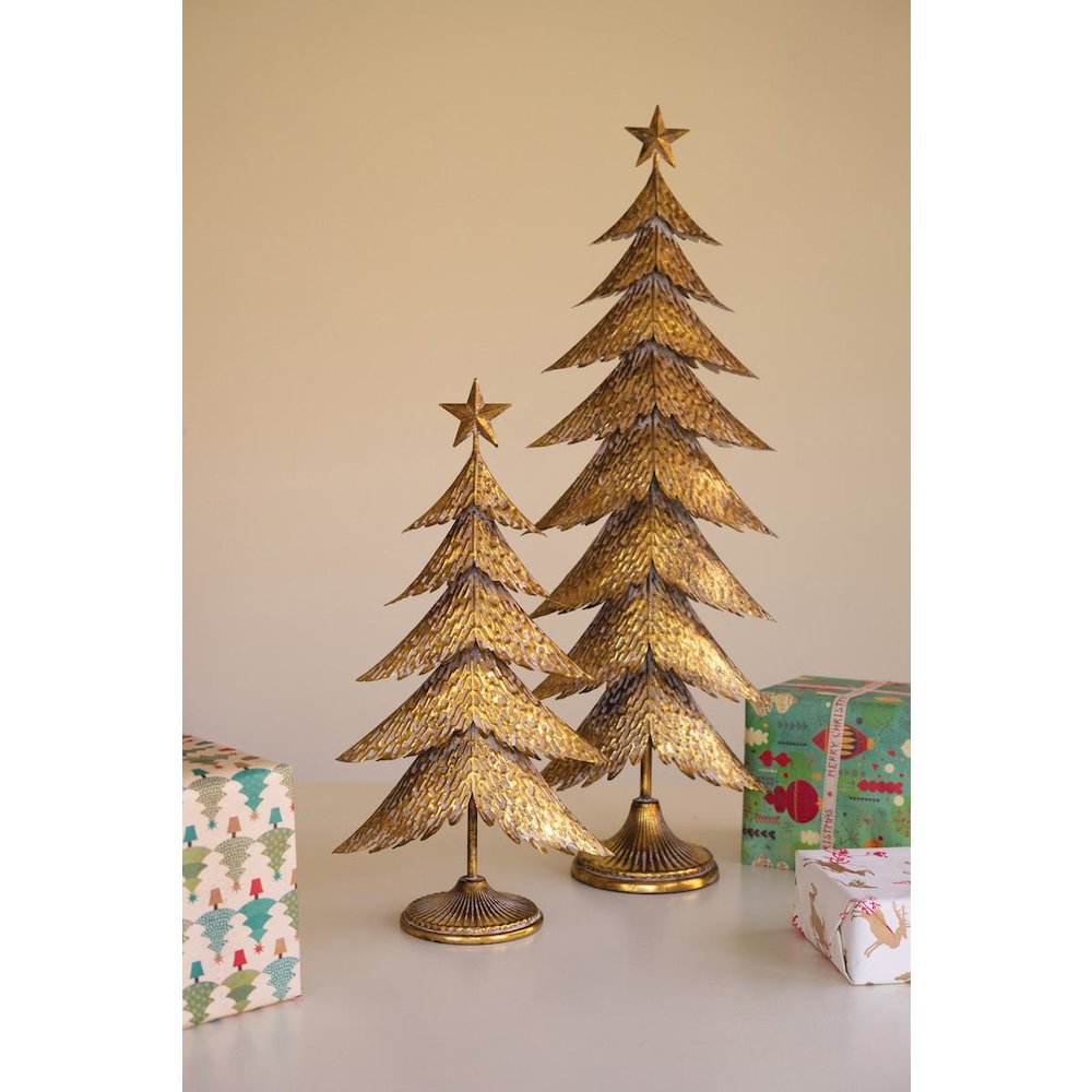 Set Of Two Antique Gold Christmas Trees. Picture 1