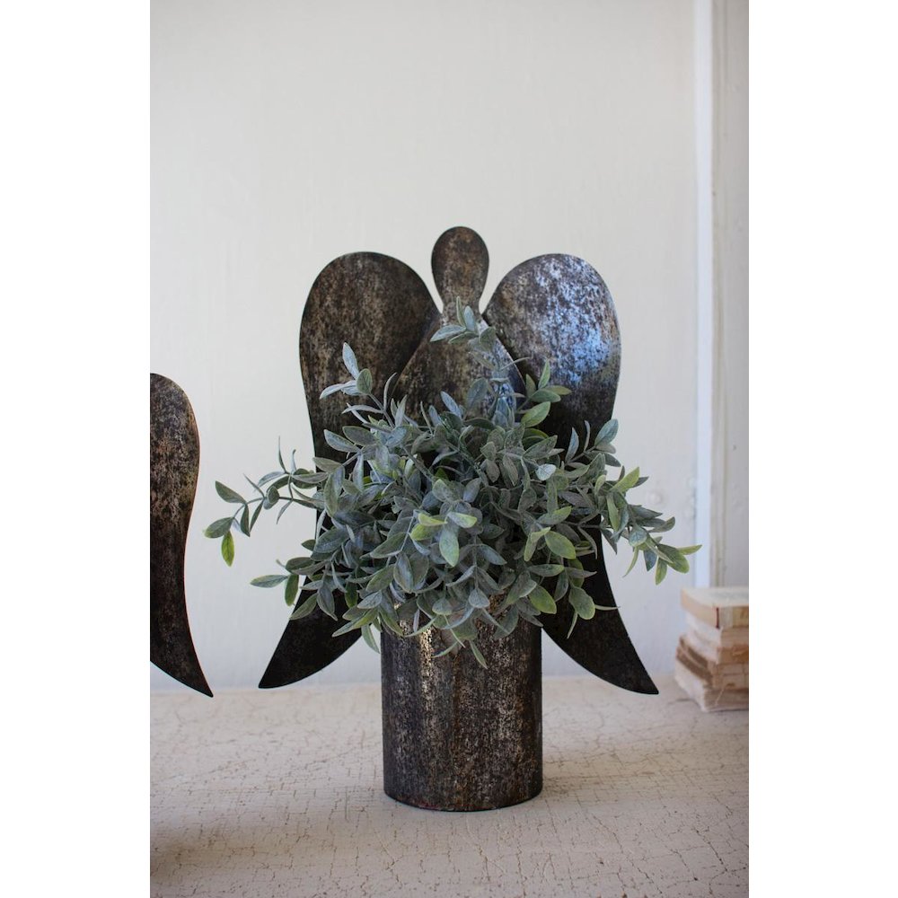 Set Of Two Rustic Metal Angel Candle Holders. Picture 2