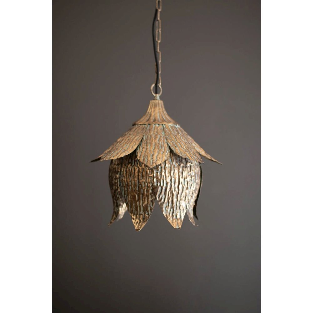 Antique Brass Tulip Pendant Light. Picture 1