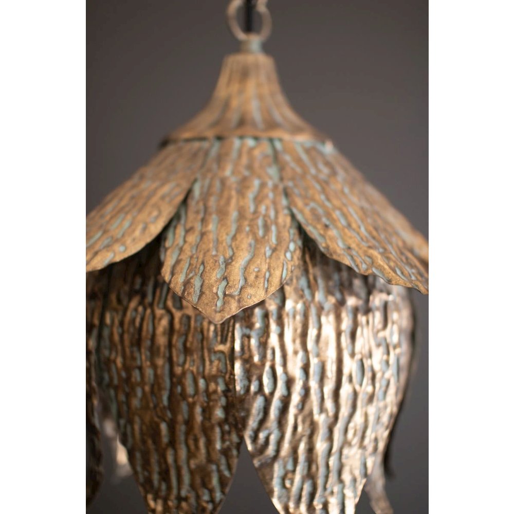 Antique Brass Tulip Pendant Light. Picture 2