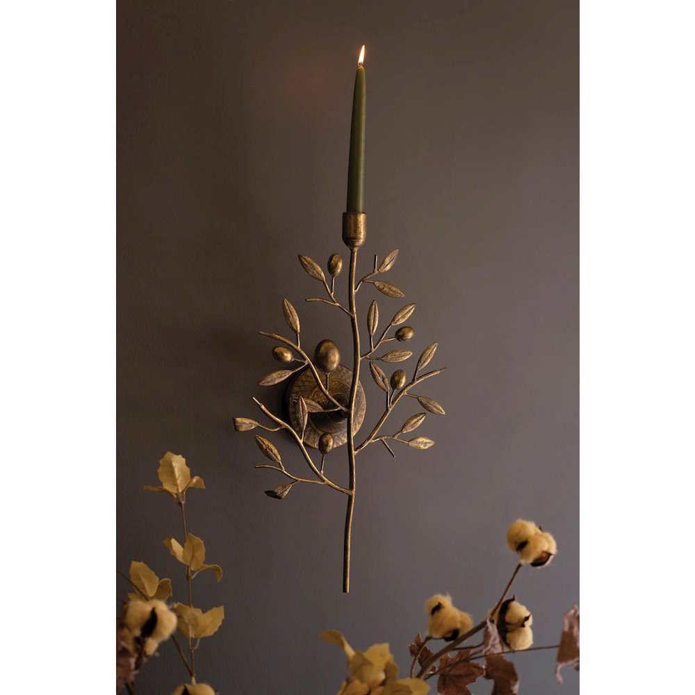 Antique Brass Fruit Tree Taper Wall Sconce. Picture 3