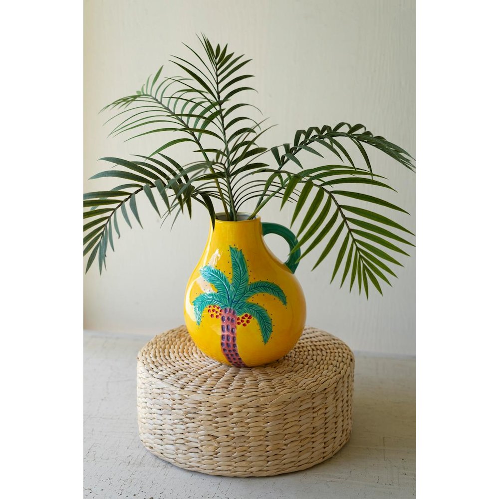 Ceramic Palm Tree Vase With Handle. Picture 1