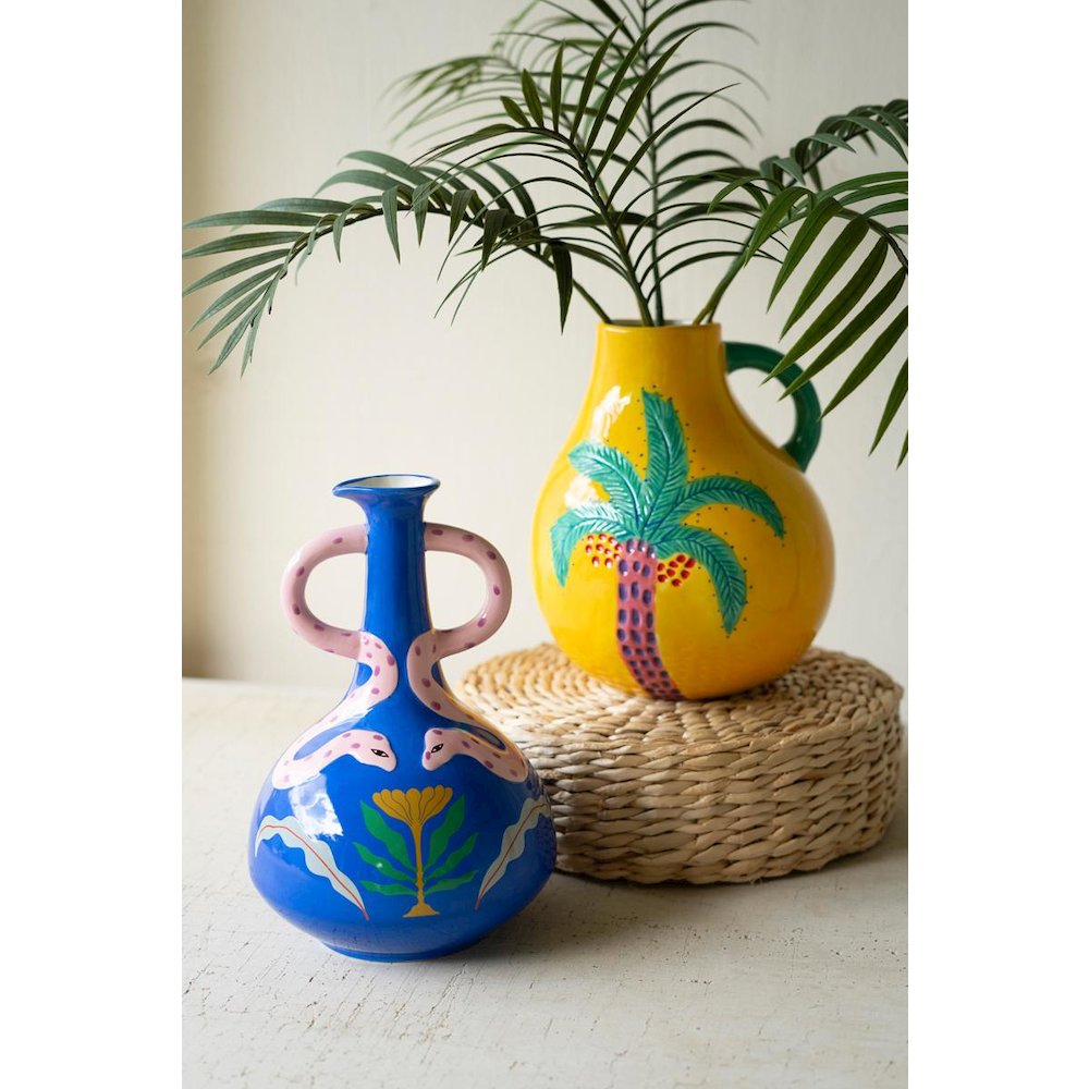 Ceramic Palm Tree Vase With Handle. Picture 2