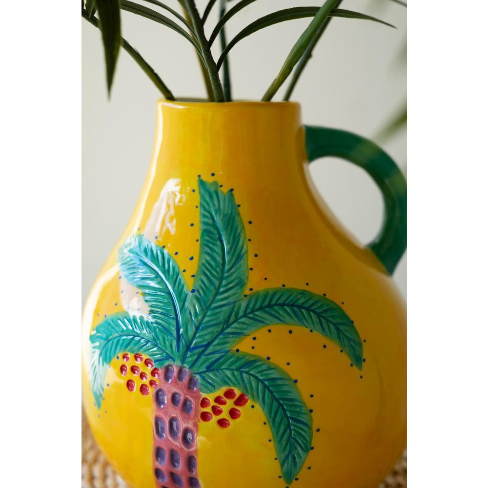 Ceramic Palm Tree Vase With Handle. Picture 3