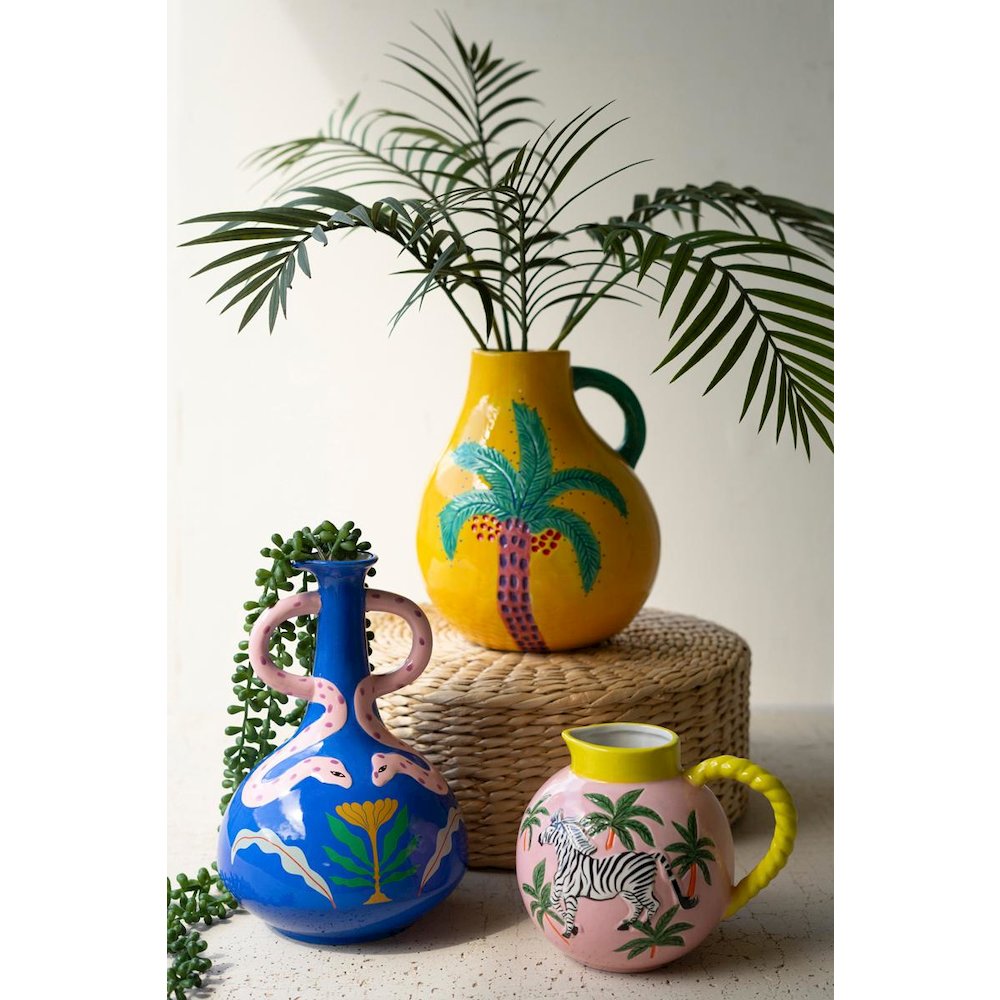 Ceramic Palm Tree Vase With Handle. Picture 5