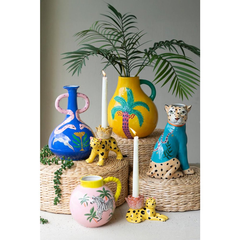Ceramic Palm Tree Vase With Handle. Picture 6