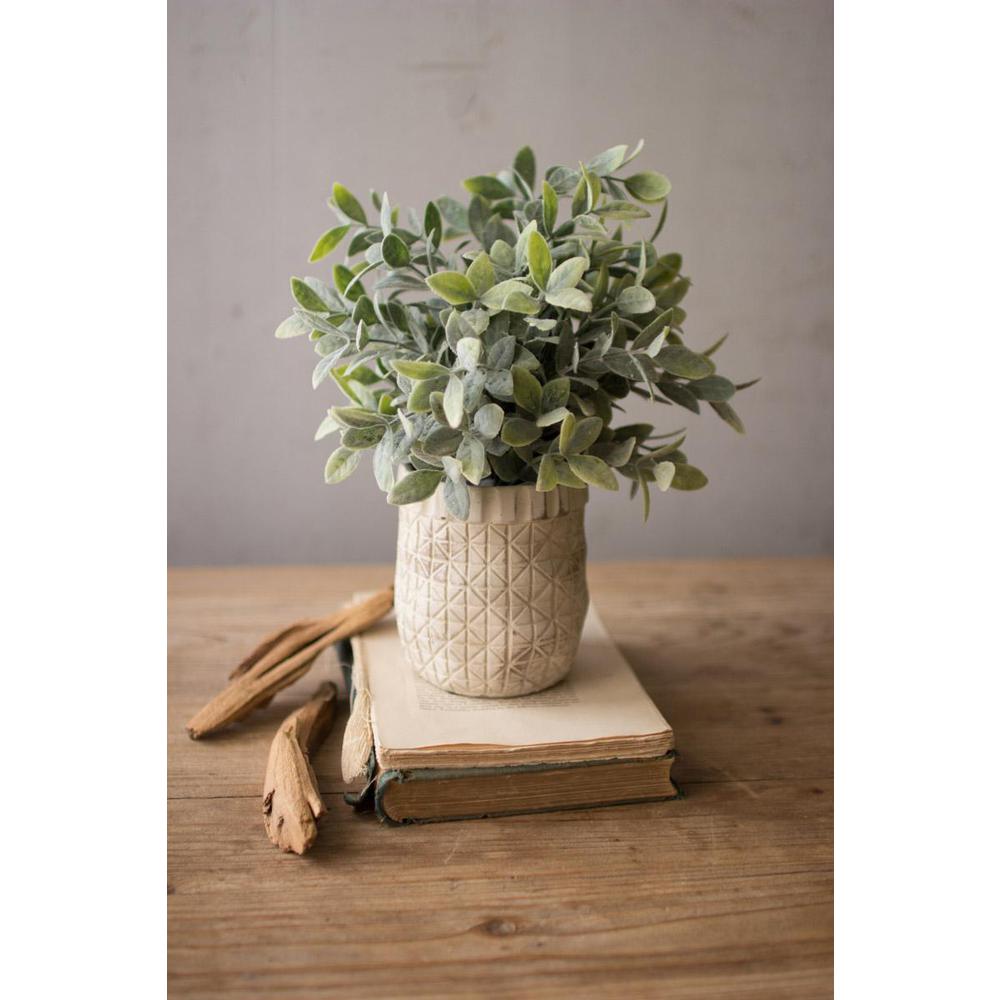 Artificial Sage With Criss Cross Rustic White Pot. Picture 2
