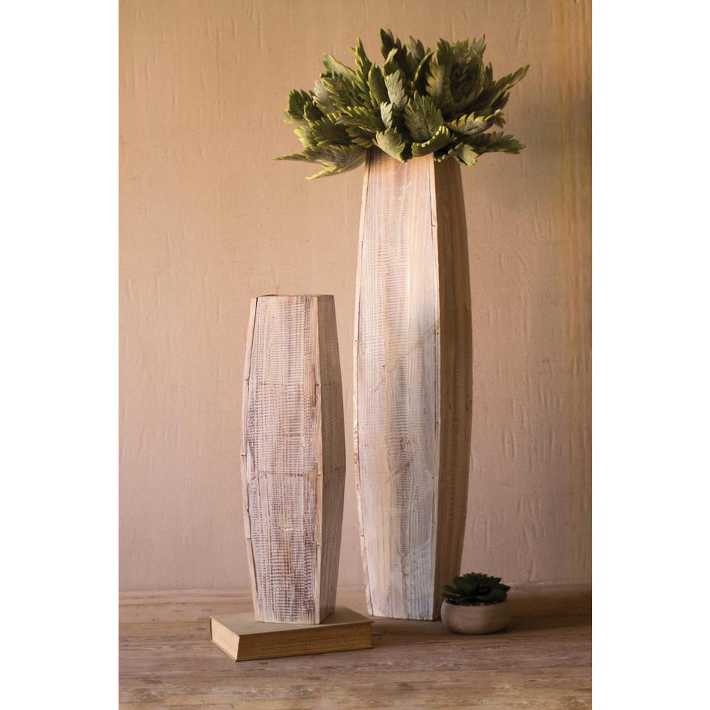 Set Of Two White-Washed Tall Oblong Wooden Vases. Picture 1