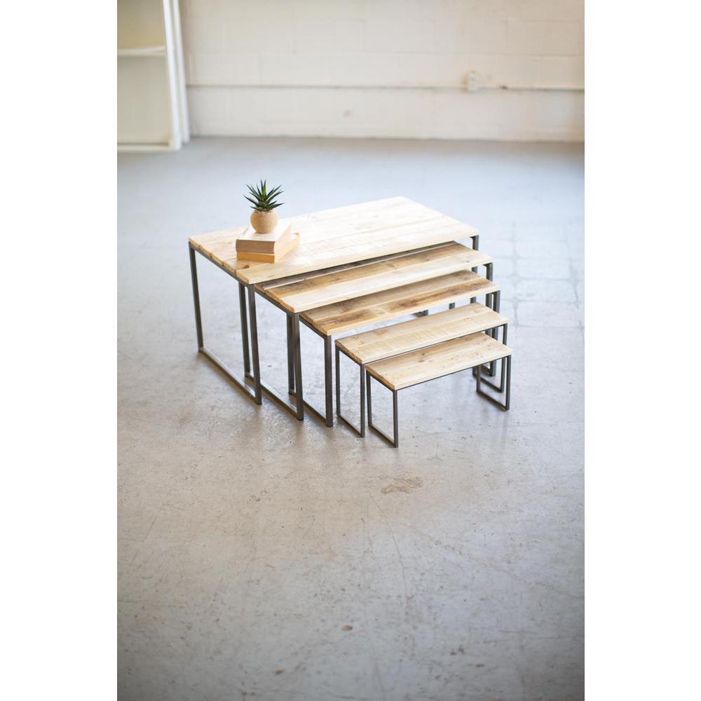 Set Of Five Iron & Recyc Wood Rect Nesting Display Risers. Picture 2