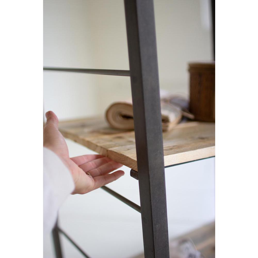 Tall Shelving Unit With Adjustable Recycled Wood Shelves. Picture 4