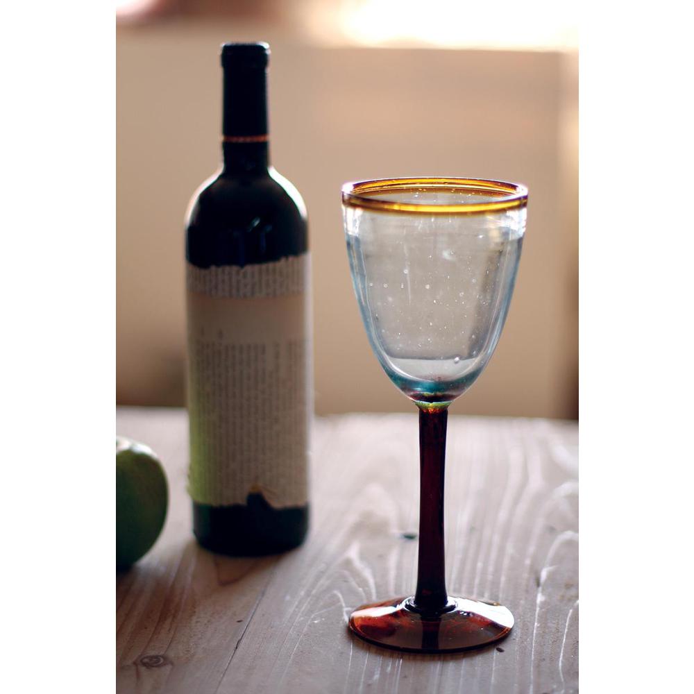 Recycled Wine Glasse With Amber Rim. Picture 1