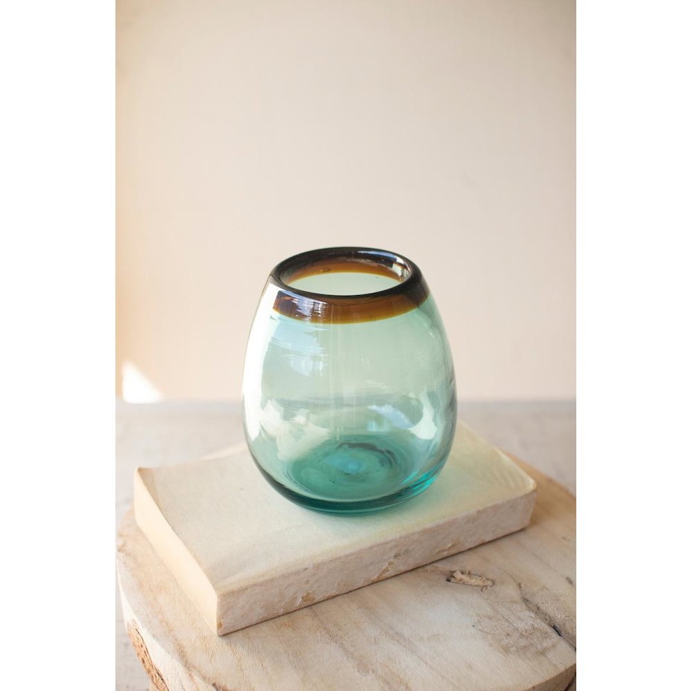 Stemless Wine Glass With Amber Rim. Picture 1