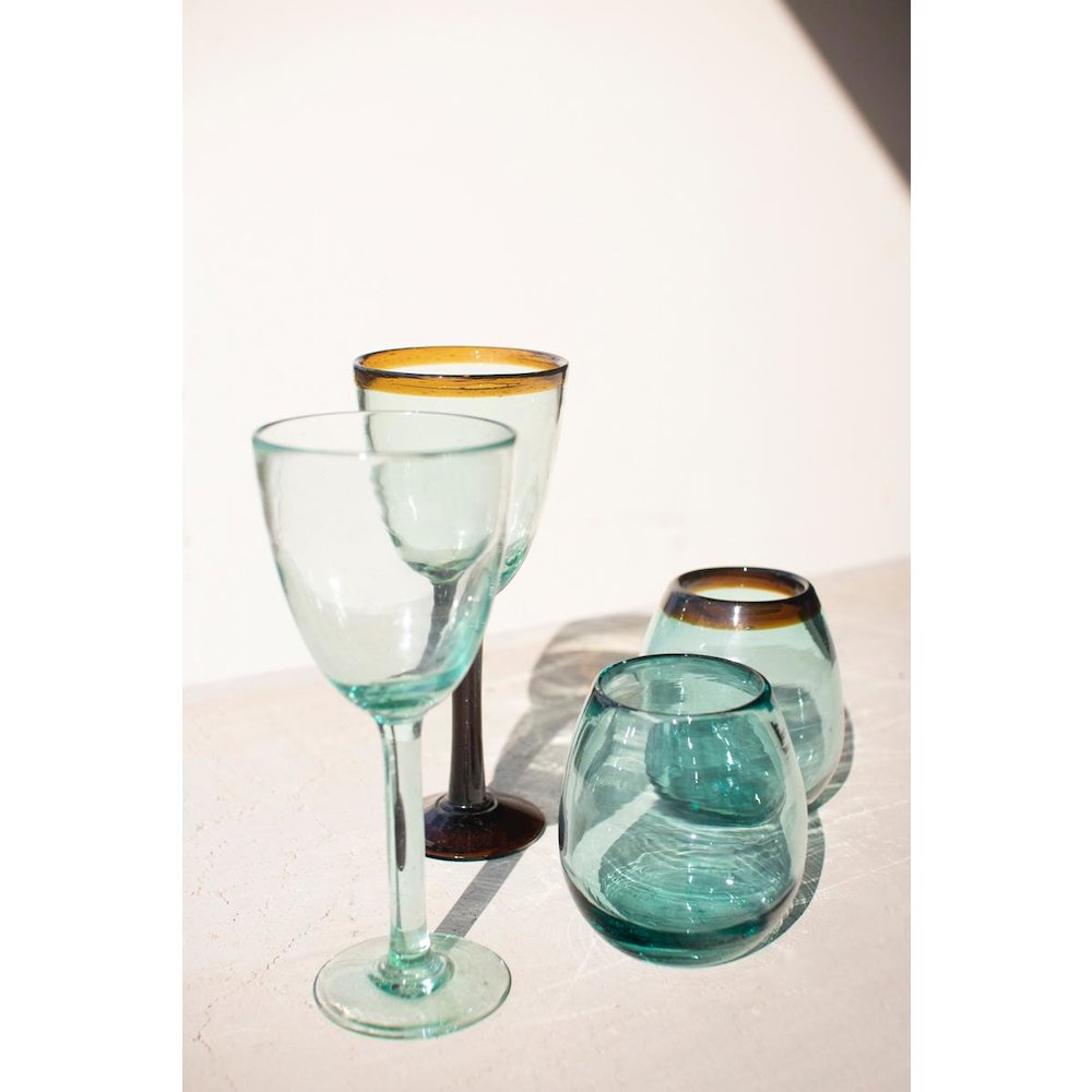 Stemless Wine Glass With Amber Rim. Picture 4