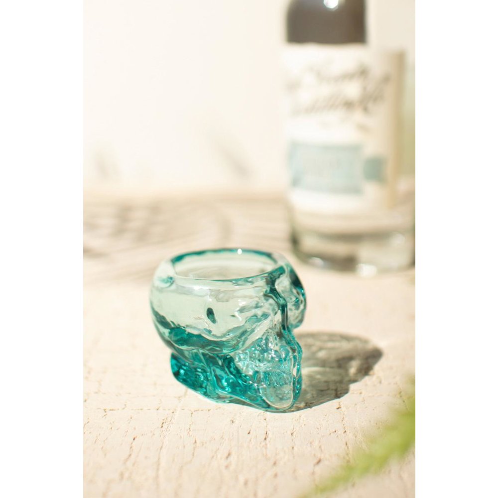 Recycled Clear Shot Glass - Skull. Picture 3