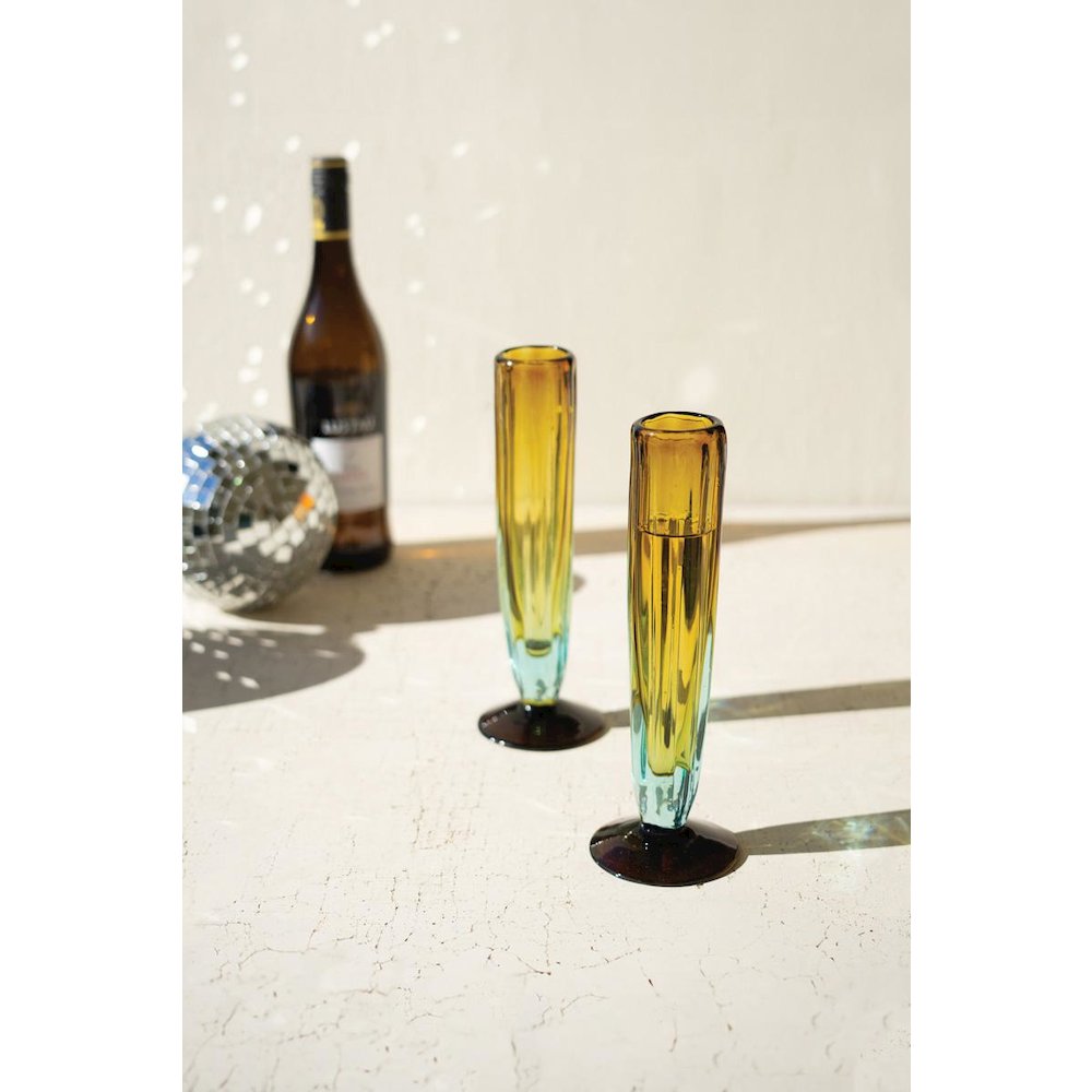 Recycled Fluted Champagne Glass - Blue And Amber. Picture 1