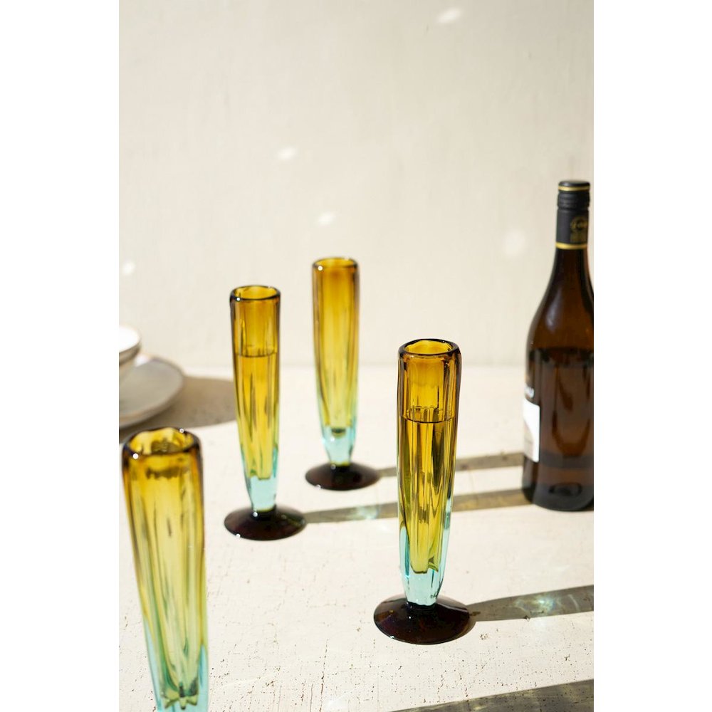 Recycled Fluted Champagne Glass - Blue And Amber. Picture 2