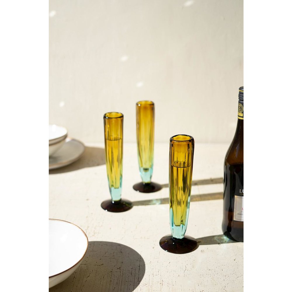 Recycled Fluted Champagne Glass - Blue And Amber. Picture 3
