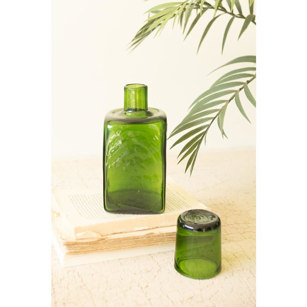 Bedside Water Carafe and Drinking Glass - Green. Picture 1