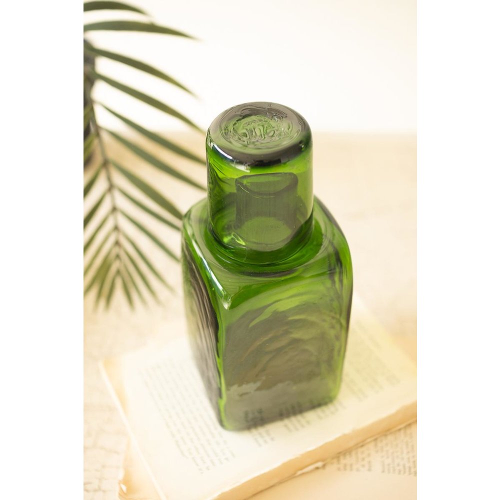 Bedside Water Carafe and Drinking Glass - Green. Picture 3