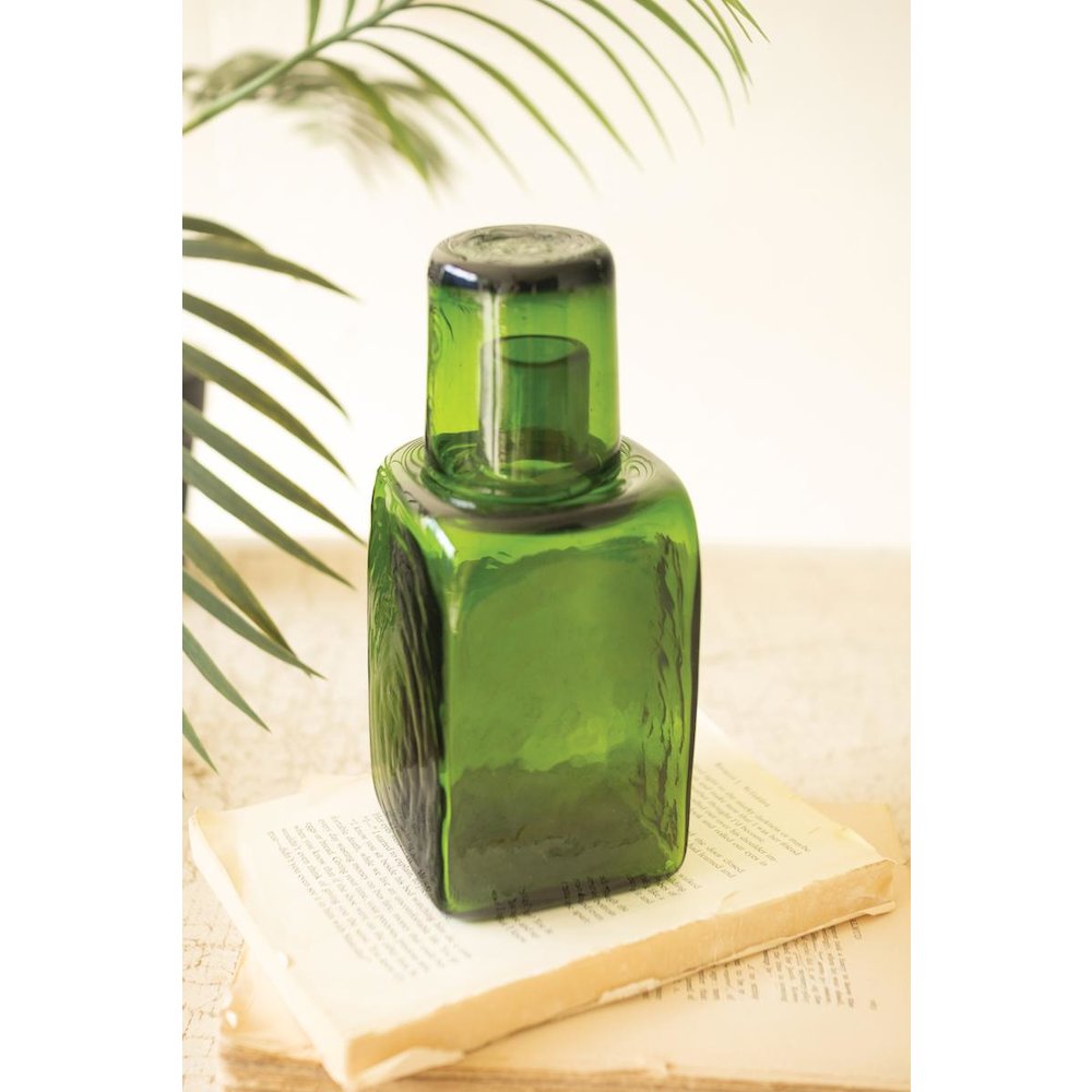 Bedside Water Carafe and Drinking Glass - Green. Picture 4