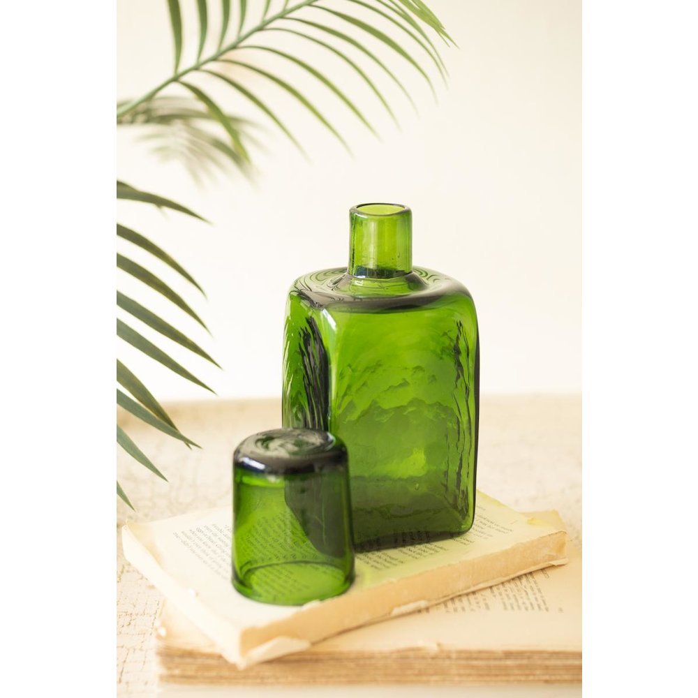 Bedside Water Carafe and Drinking Glass - Green. Picture 5