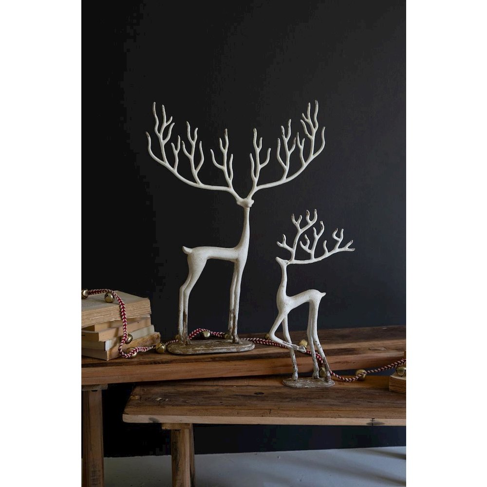 Set Of Two White Cast Iron Deer. Picture 1